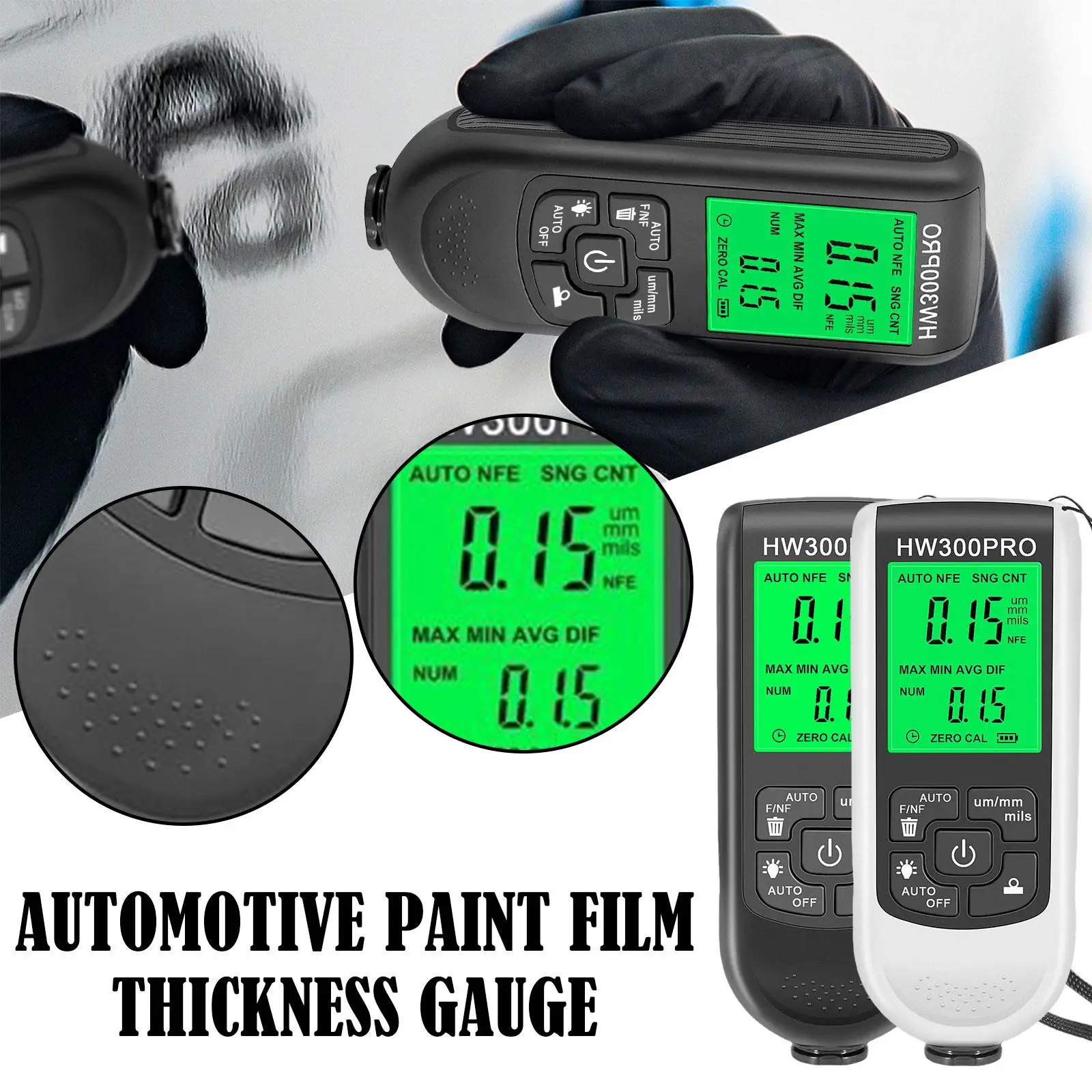 HW-300PRO Car Paint Film Automatic Thickness Gauge 0-2000UM Fe & NFe Coating Thickness Tester Manual Automotive Paint Tools 1Pcs paint coating meter paint thickness gauge thickness gauge