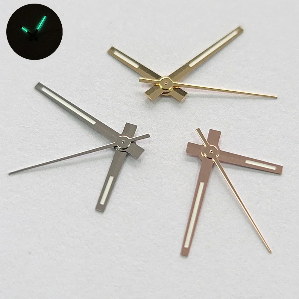 Elegant Rose Gold & Silver Watch Hands with Green Luminous Accents