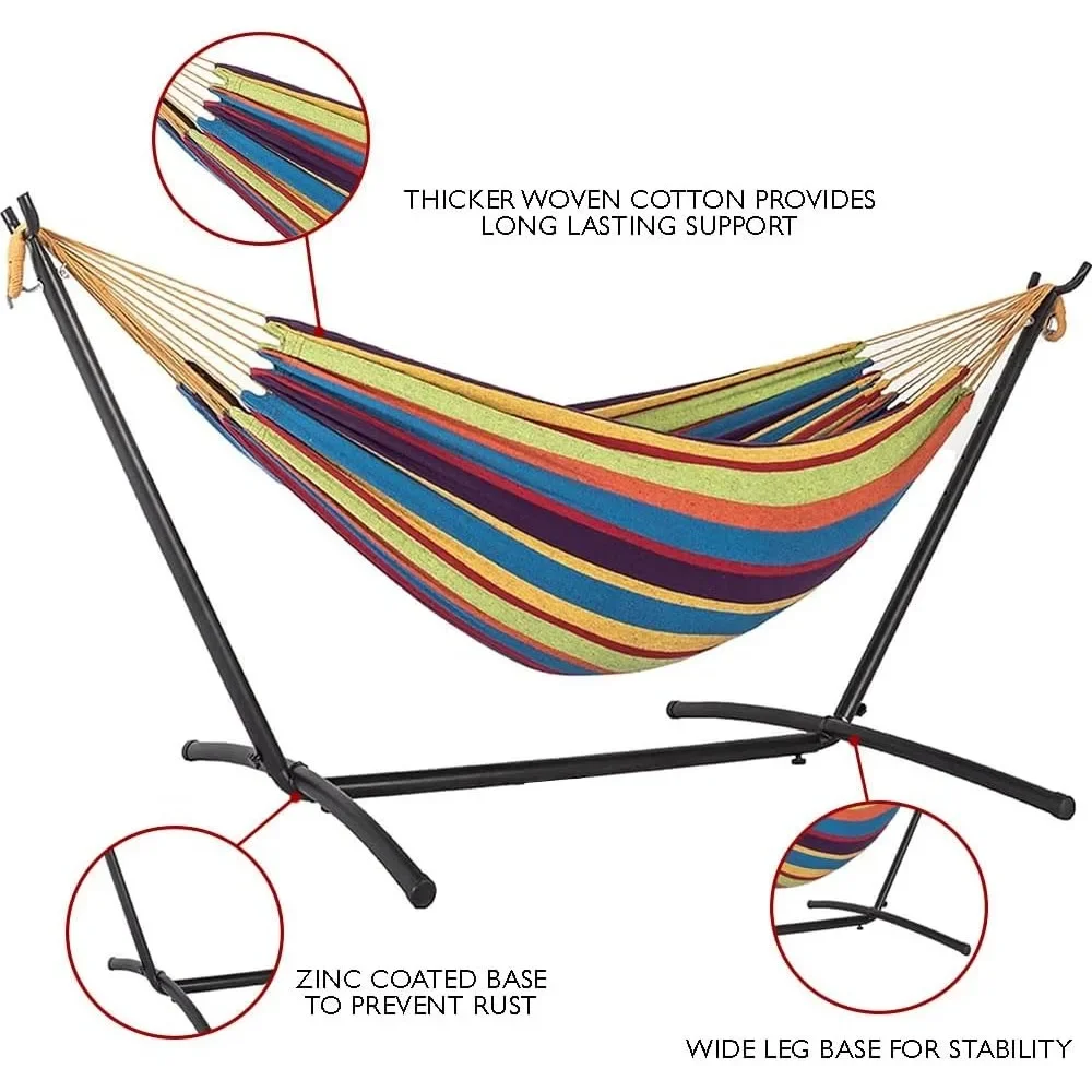 Double Hammock with Stand Two Person Hammock Adjustable with Space Saving Steel Hammock Stand Includes Portable Carrying Case 5