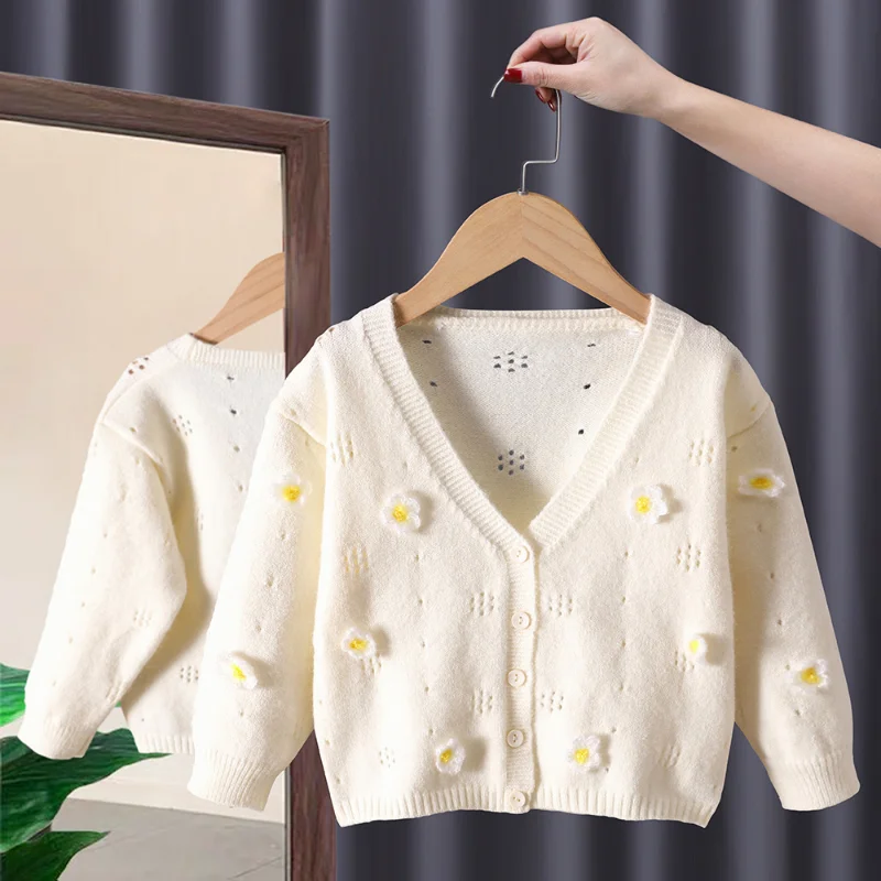 

Autumn Flower Sweater for Girls, Adorable Knit Cardigan with Button Front Girls Clothes 2 To 8 Years Kids Clothes Girl