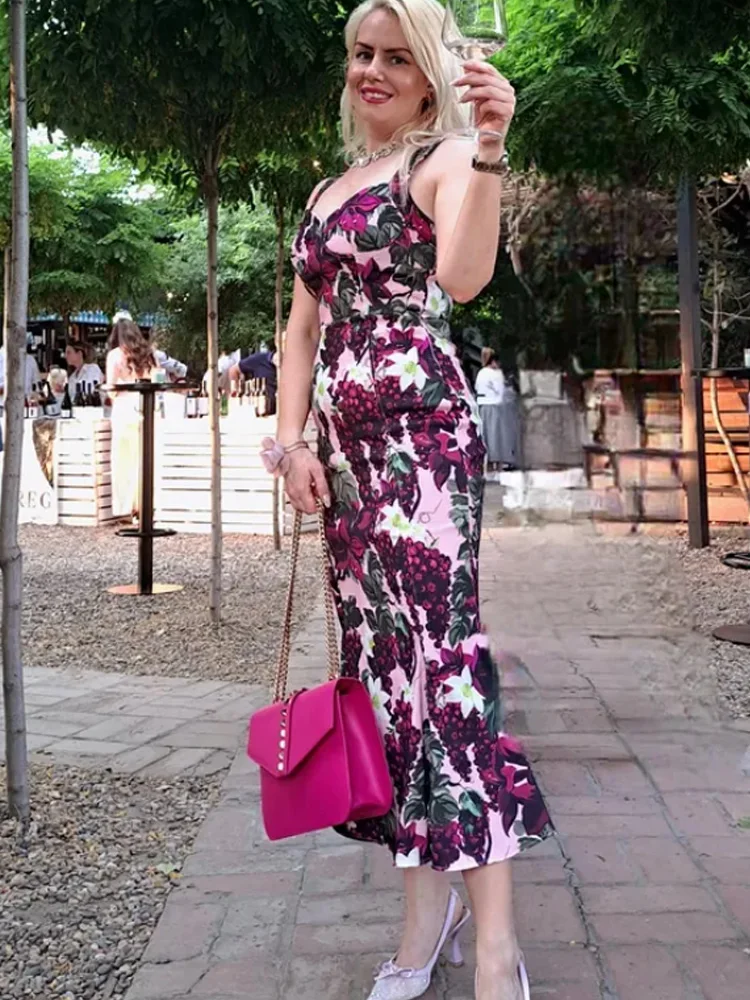 فستان نسائي من TRAF فستان منزلق مطبوع عليه فواكه ل...