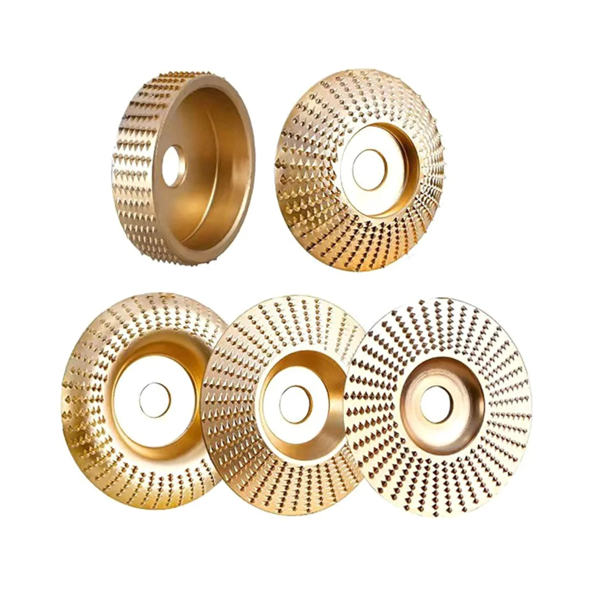 

5PCS Wood Grinding Polishing Wheel Disc Sanding Wood Carving Tools Abrasive Disc Tool for Angle Grinder Bore(22Mm)Gold