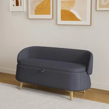 Storage Ottoman Bench with Backrest and Metal Leg Foot Rest Stool with Safe Hinge Cover for Bedroom Living Room Entryway 1