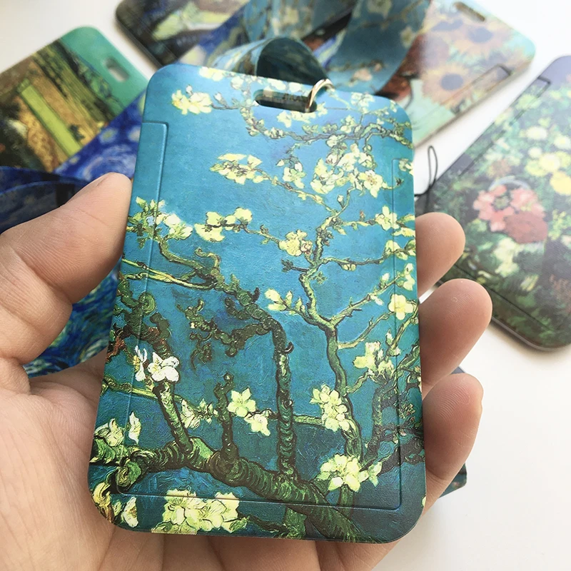 Van gogh Oil Painting Sunflowers Art Fashion Lanyard ID Badge Holder Bus Pass Case Cover Slip Bank Credit Card Holder Strap Gift 3