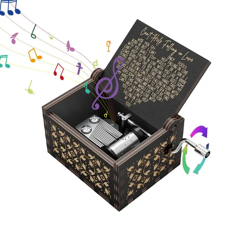 2024 Wooden Engraving Vintage Music Box Hand-Cranked Music Box Girlfriend Wife Can't Help Falling In Love Birthday Presents Gift 3
