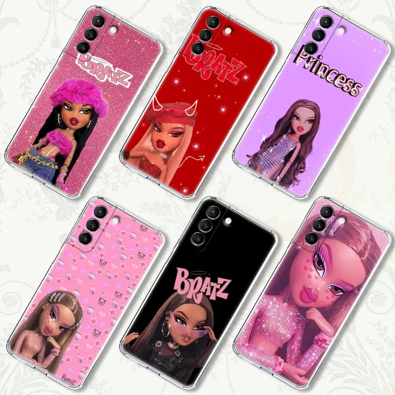 Lovely Fashion Bratz Doll Fundas Per Samsung S24 S23 S22 Custodia Ultra 5G Per Galaxy S21 S20 Fe Custodie S24 S23 Plus S10 Cover Trasparenti