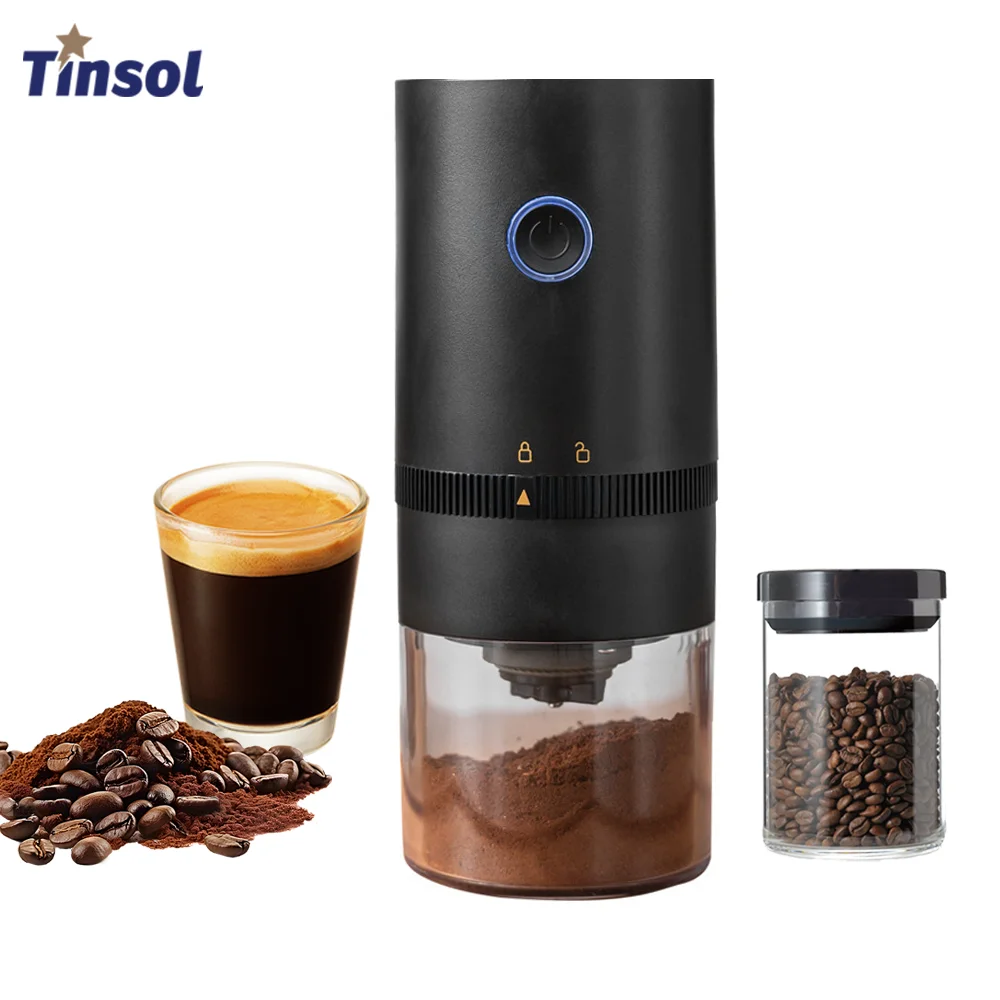 Small new electric coffee grinder from TINSOL, rechargeable home coffee grinder via USB, portable ceramic coffee bean grinder