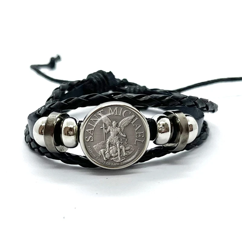 Amulet Symbol Bracelet Archangel St.Michael Protect Me Saint Shield Glass Time Gem Russian Orhodox Woven Bangle for Women Men 3
