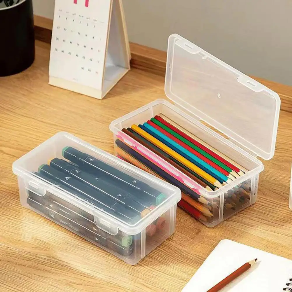 Stackable Pencil Storage Box Transparent Stationery Storage Box Pen Holder Simple Clear Student Desktop Snap-on Lid Pen Case pen holder,desktop storage box,stationery organizer,stationery storage box,pen pencil case
