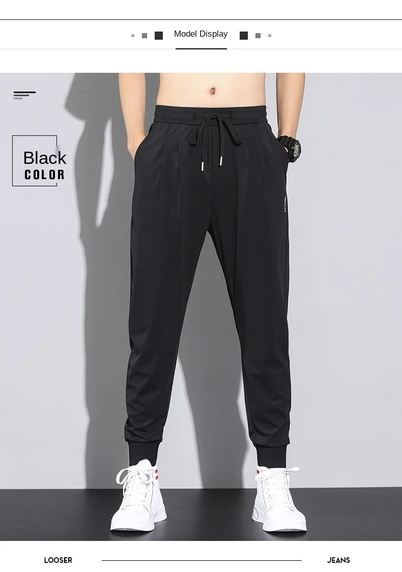 harem pants Silk ICE Thin Summer men trousers Loose Korea Clothing Ankle Length jogging pants men Drawstring Sportswear tracksuit joggers black harem pants