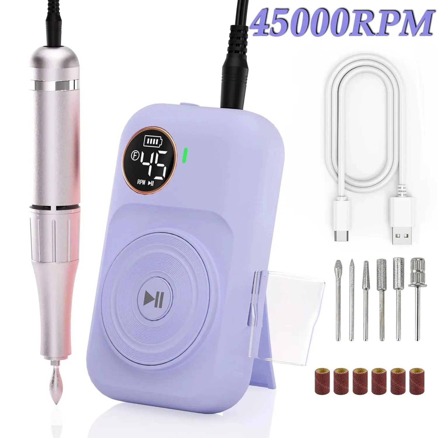 45000RPMElectricNailDrillPortableManicureMachinePolishingNails