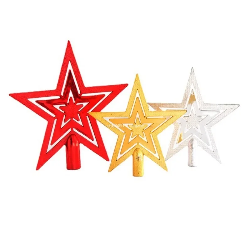 1PCS Christmas Day Christmas Tree Plating Tree Top Star Decoration Gold and Silver Five-Pointed Star Hanging Decoration christmas tree decoration christmas star decoration