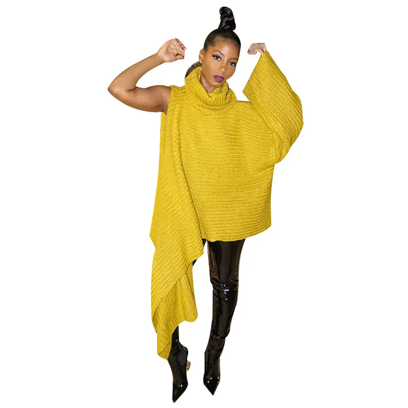 Trendy Asymmetrical Turtleneck Knit Sweater - Side View