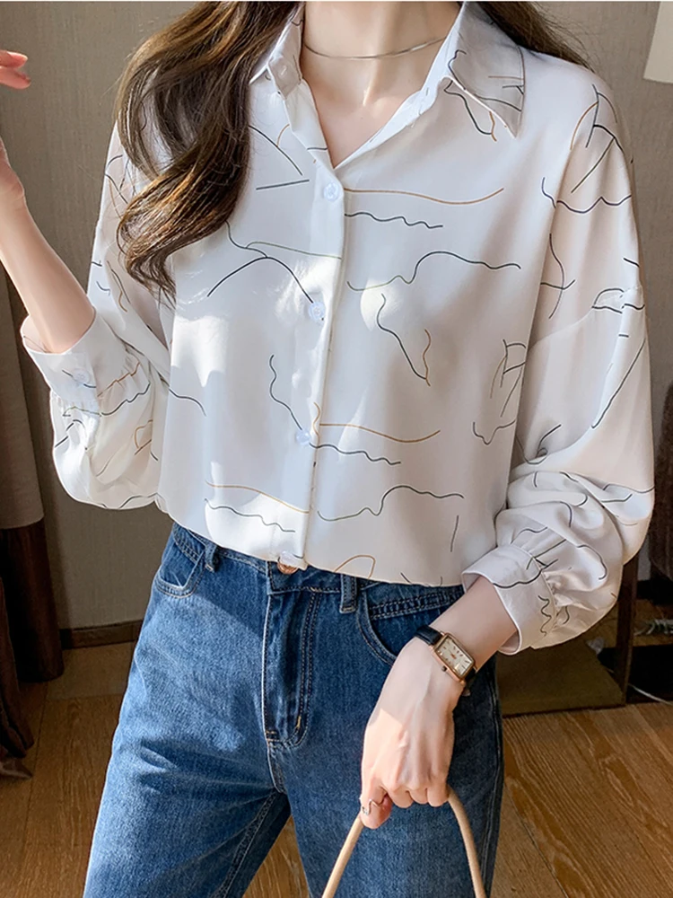 

2023 Button Up Shirt Vintage Blouse Shirt Women White Lady Long Sleeves Female Blouses Loose Streetwear Shirts Design Tops