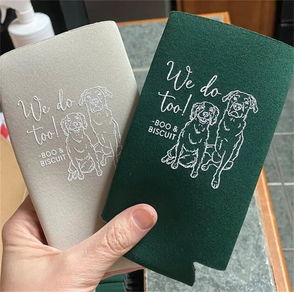 Slim 12oz Wedding Can Cooler #190S-Monogram-Pet Illustration Wedding Favors, Beverage Insulators, Beer Huggers, Wed