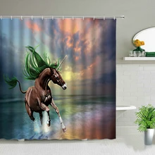 

Horse Shower Curtains Waterproof Polyester Bath Curtains Strong Animal Running Fashion Home Decor Bathroom Screens with Hooks