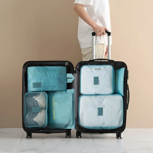 6-Piece Waterproof Travel Organizer Set with Double Zippered Collapsible Cube Bags for Vacation Business Trips-tan 1