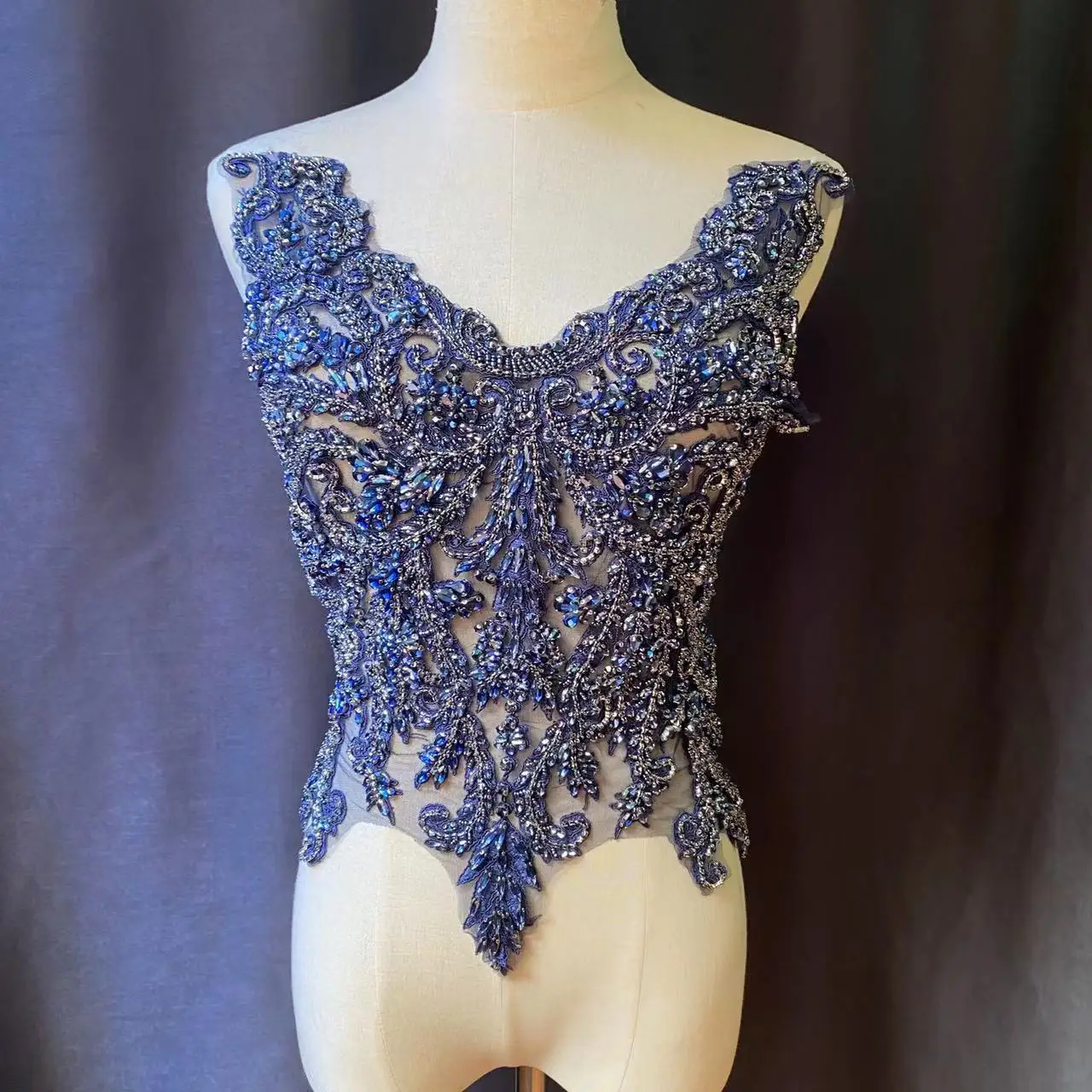

Large Blue Rhinestone Beaded Motif Bodice Patch Applique for Clothes,Wedding Dress,Luxurious Ball Gown,Gold,Orange,Pink,Brown