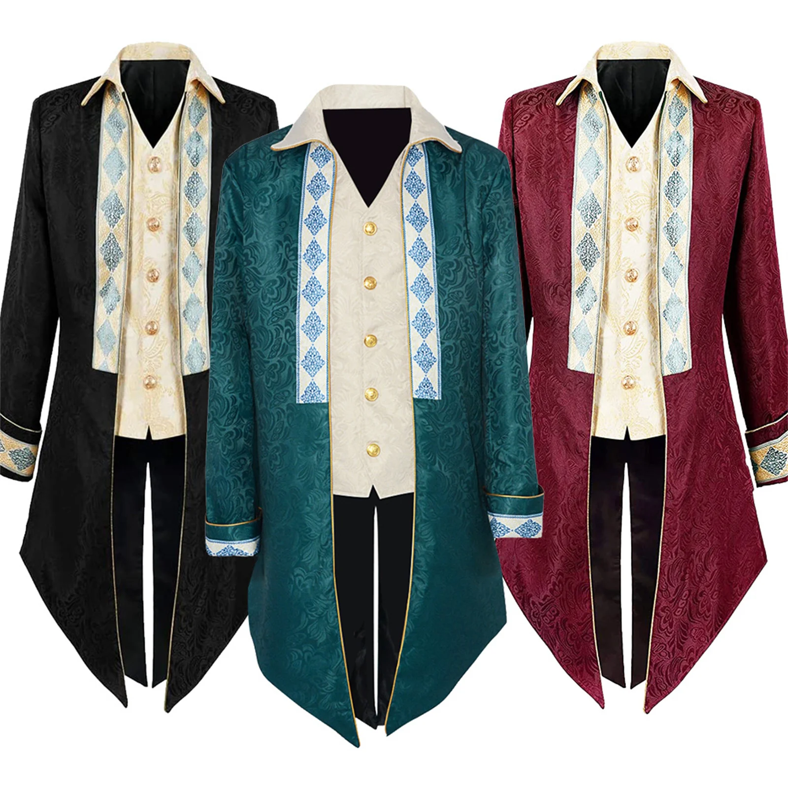

Men Victoria Steampunk Trench Coat Cosplay Costume Vintage Prince Medieval Tuxedo Renaissance Embroidery Jacket Halloween Party