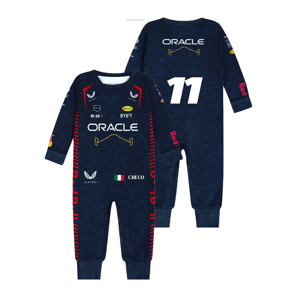 2024 F1 Racing Competition Baby Enthusiast Cycling Jumpsuit Hot Selling MAX VERSTAPPEN Baby Boy Girl Clothing Bull Crawling Suit 2