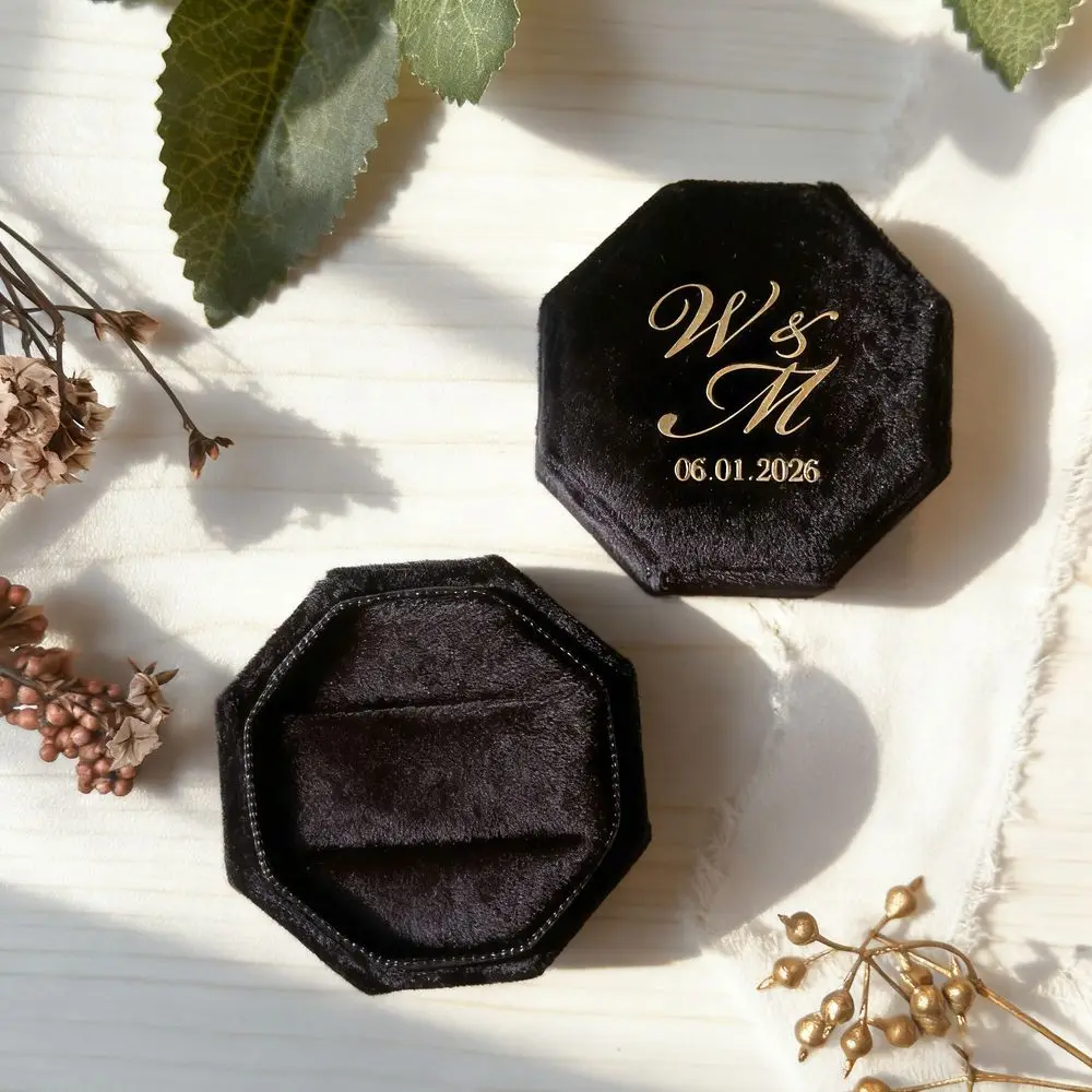 Wedding Velvet Ring Box Engagement Triple Slot Octagon 1/2/3 Slots Modern Wedding Decoration