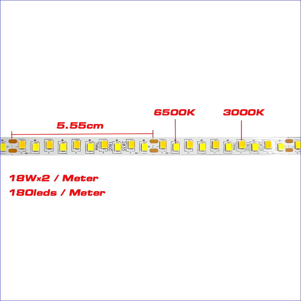 5meters 2835-180D 5B9C&times;2 200mA SANAN Chip Constant Current LED Strip 18W&times;2/Meter 3colors LED Driver