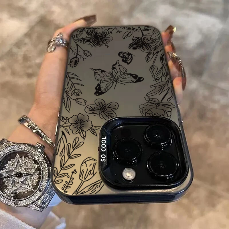 Black Butterfly Flowers Electroplate IMD Phone Case