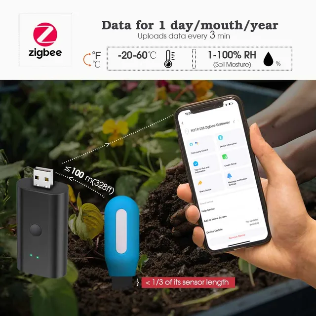 Zigbee Soil Sensor with Gateway Kit Real-Time Soil Moisture & Air Temperature Monitor for Greenhouse Garden Lawns Plants Tester 3