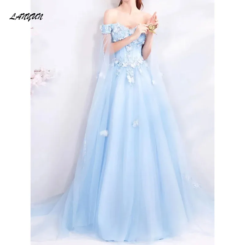 Blue Party Dress For Women Wedding Off Shoulder Bridal Evening Formal Dresses stylish Elegant Banquet Fairy vestido de festa elegant evening dress long 2020 appliques banquet party dress stunning satin prom dresses robe de soiree vestido de festa