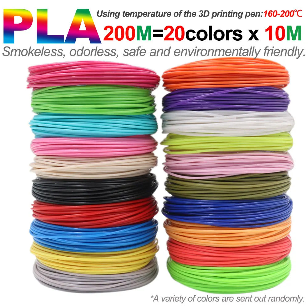 Filamento PLA para impresión 3D con bolígrafo, 10/20/30 colores, diámetro de 1,75 mm, 200 m, repuesto de plástico inodoro y seguro para bolígrafos de impresión 3D para niños