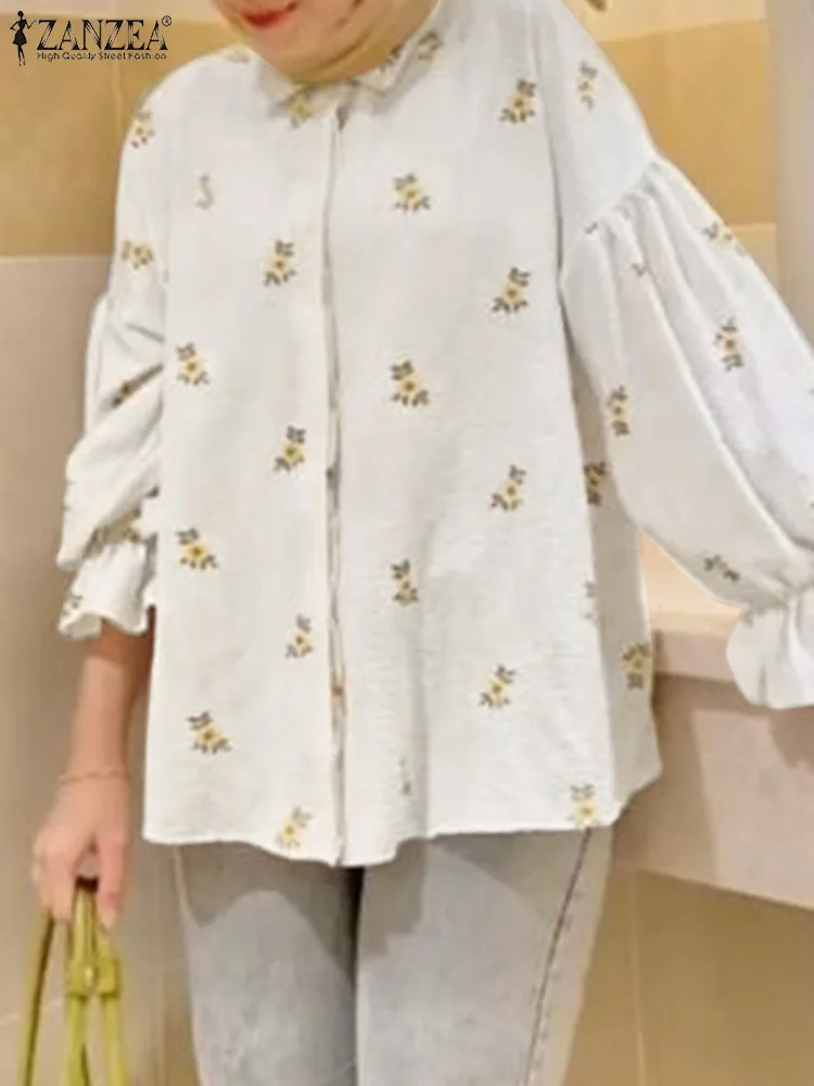 

ZANZEA Elegant Women Muslim Blouse Summer Long Sleeve Shirt Causal Tops Islamic Clothing Bohemain Floral Printed Blusas Femme