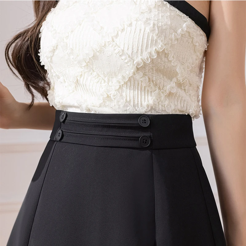White Khaki Black Shorts For Women Fashion Streetwear High Waist Summer Skirts Shorts Loose Culottes Wide Leg Short Pants Femme