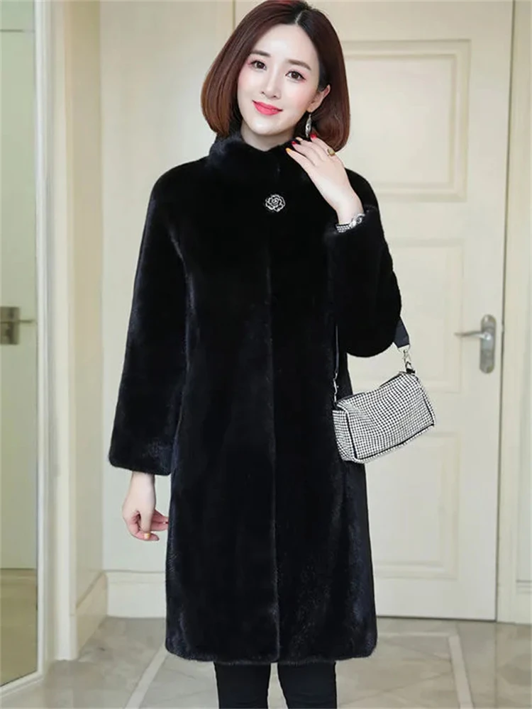 Plush Winter Faux Fur Overcoats Warm Thicken Imitate Mink Jackets Oversize 85kg Loose Jaqueta Feminina Elegant Mid-lenght Casaco