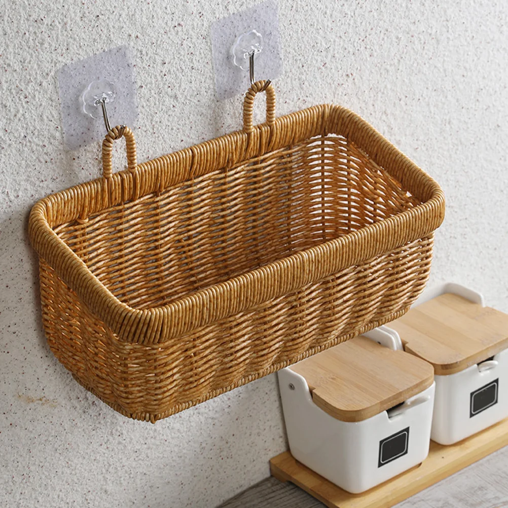 

Wicker Hanging Basket Woven Storage Basket Wall Egg Baskets Storage Bin Garlic Keeper Vegetable Fruit Wall Mount Organizer