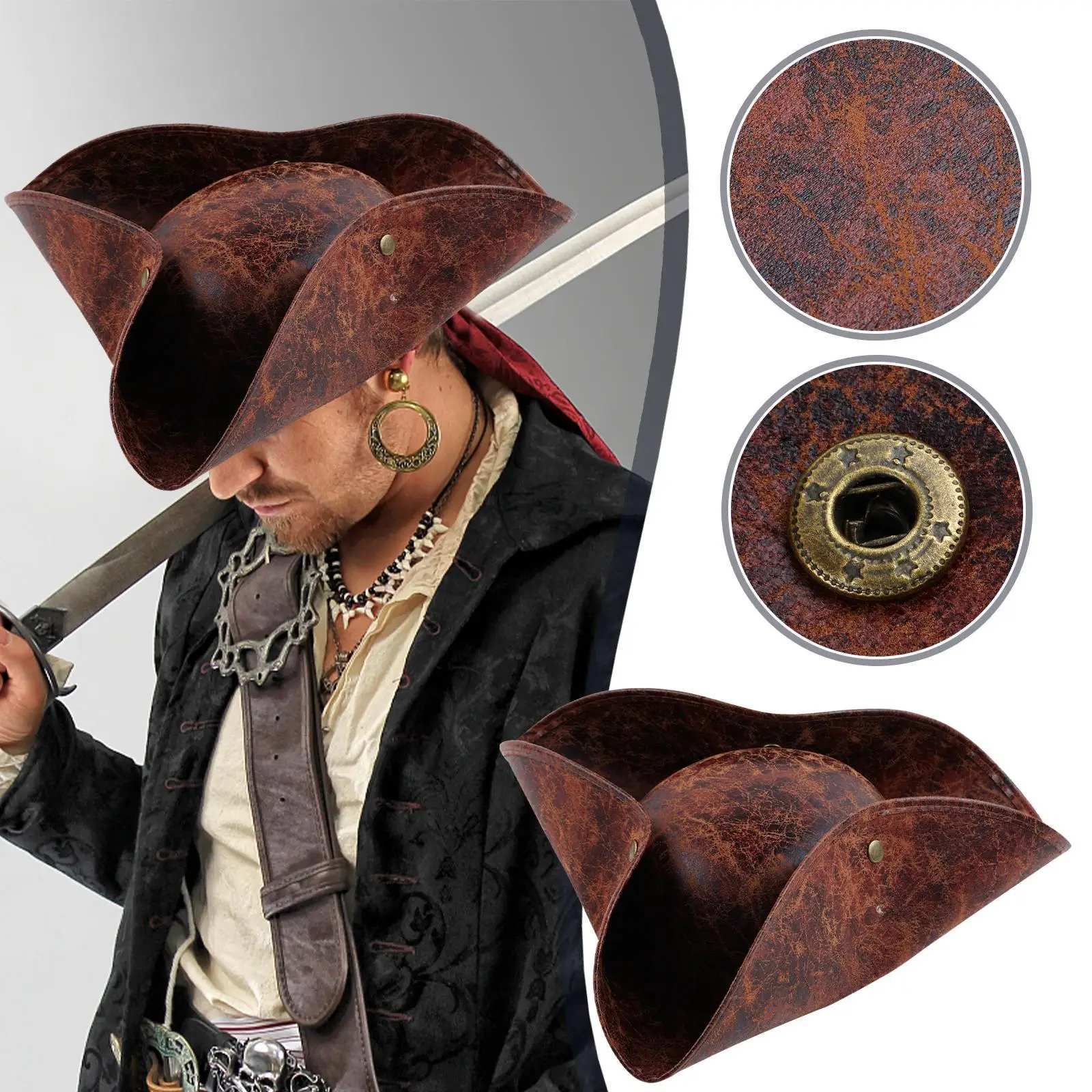 Pirate Hat Captain Hat Faux Leather For Adult Men Women Cosplay Costume Accessories Exquisite Photography Props Cosplay Hat Cosplay Prop Accessories