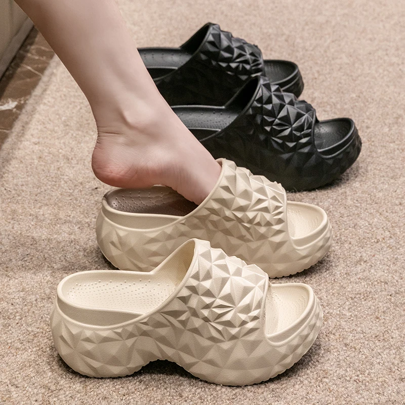 7CM Women Summer High Heeled Slippers Ladies Indoor Wedges Non-slips Sandals Couples Outdoor Beach Thick Sole EVA Flip Flops