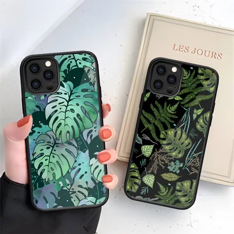 Leaves Monstera Green Phone Case Pc + Tpu Funda Per Samsung Galaxy S22 S10 S21 S20 S30 Plus Ultra Note 10 Pro 20 Cover Posteriore