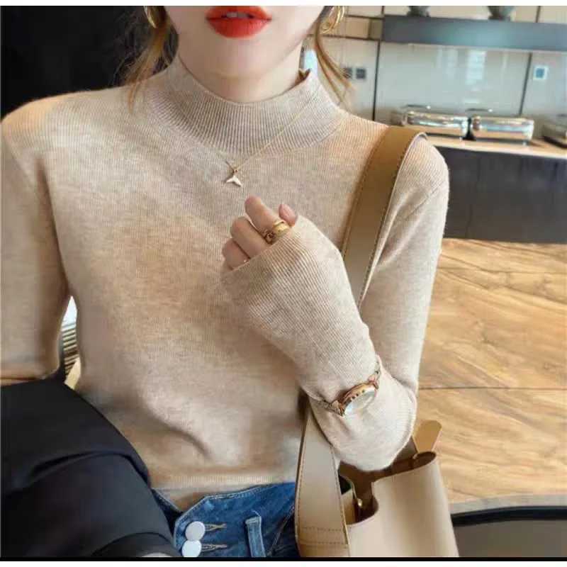 

Sweater Women Turtleneck Sweater Winter Fashion Pullover Elastic Knit Ladies Jumper Casual Solid Black Female Basic Tops