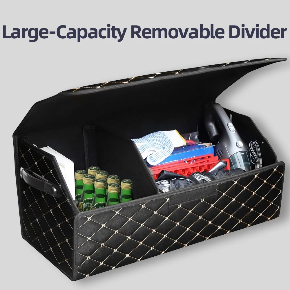 Organizer per Bagagliaio Auto, Grande Capacità, Multiuso, Borsa Portaoggetti, Pieghevole in Pelle per Emergenze - immagine 3