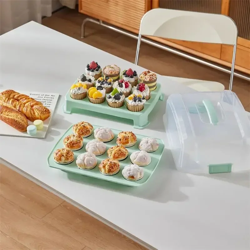 16 Holder Portable Plastic Cupcake Carrier Cupcake/Muffin Tray-Food-Contact Safe Cupcake Storage Container with Handle