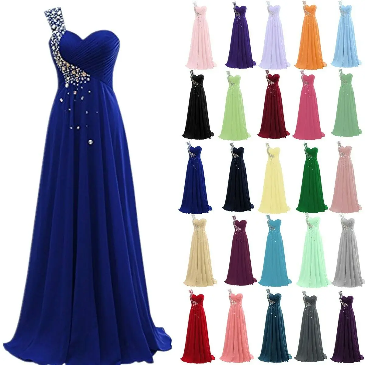 A Line Chiffon One Shoulder Bridesmaid Dresses Crystals Beading Pleat Elegant Wedding Party Formal Prom Evening Corset Back bridesmaid dresses