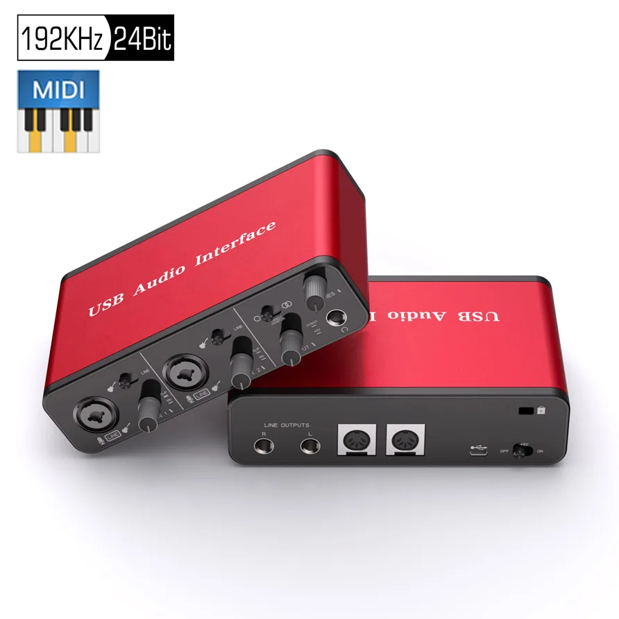 2i2-192KHz-24Bit-48V-Phantom-Power-USB-Audio-Interface-MIDI-Studio ...