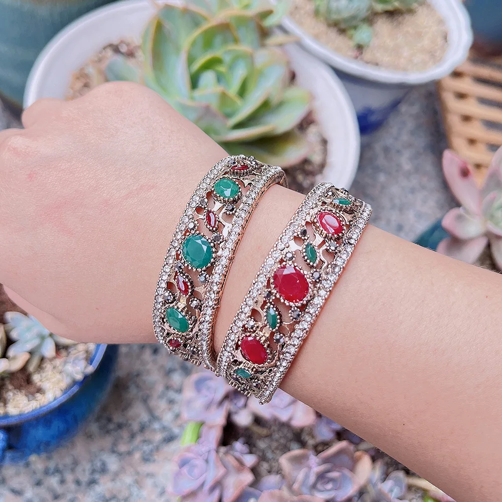 Bangle bracelet Sunspicems Vintage Indian Bangles Round Resin Bracelets Women Antique Gold Color Turkish Jewelry Bohemia Cuff Bracelet Gift