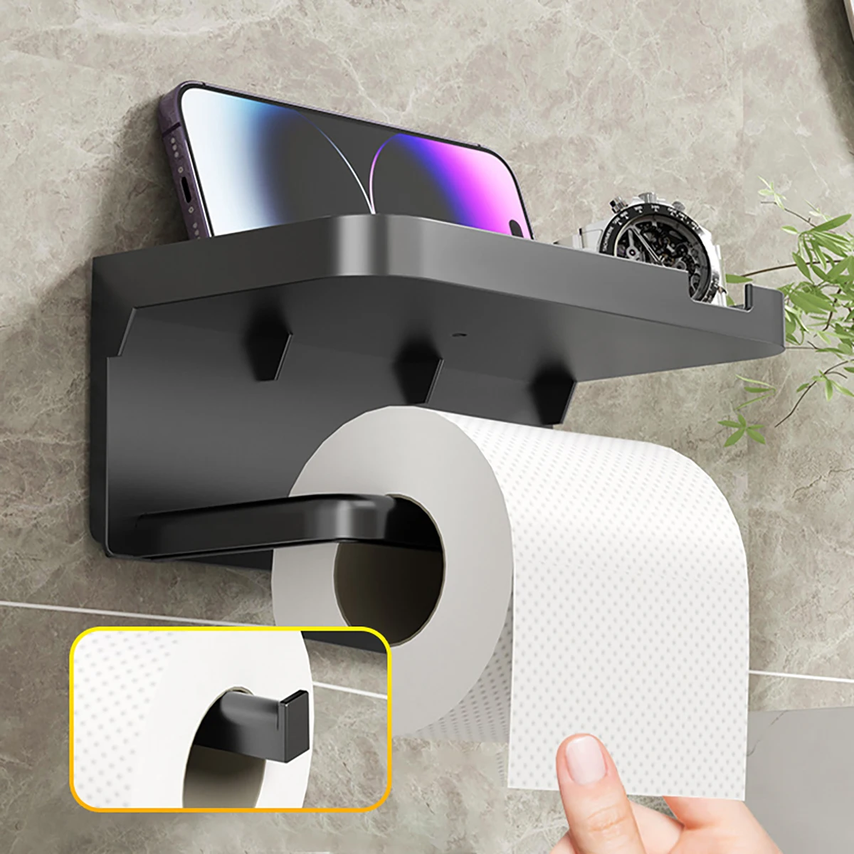 1PCS Wall Mounted Storage Rack Toilet Paper Holder No-Punch Roll Organizer - Bathroom Storage Accessories
