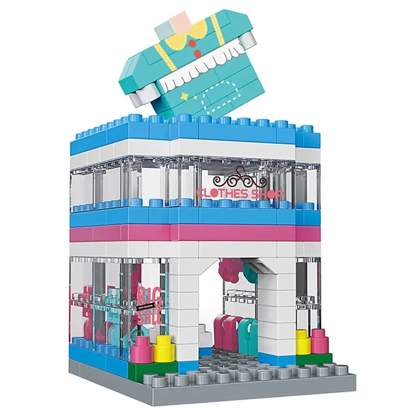 Mini Shop Market Street View Model Building Blocks Cake Shop Creative Architecture Decor Micro Particle Assembly Bricks Kids Toy