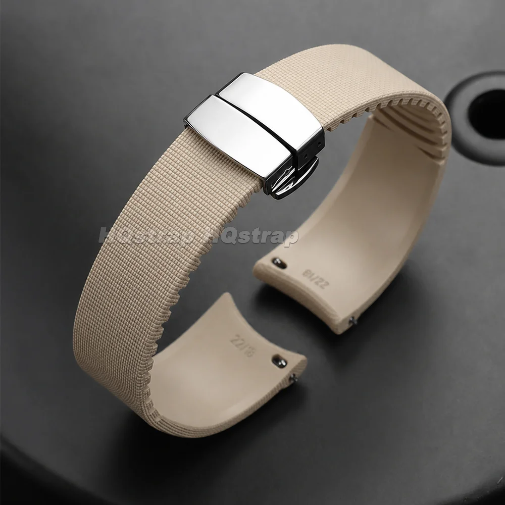 Enhanced FKM Curved End Rubber Watch Strap with Quick Release Deployment Buckle - Waterproof Fluororubber Bracelet
