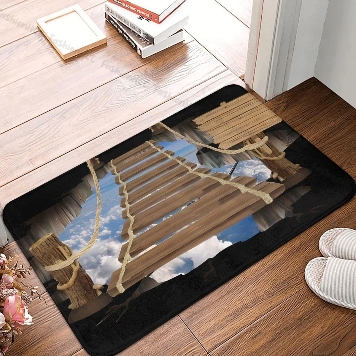 

3D Three Dimensional Simulation Bedroom Mat Wooden Bridge Doormat Flannel Carpet Outdoor Rug Home Decoration