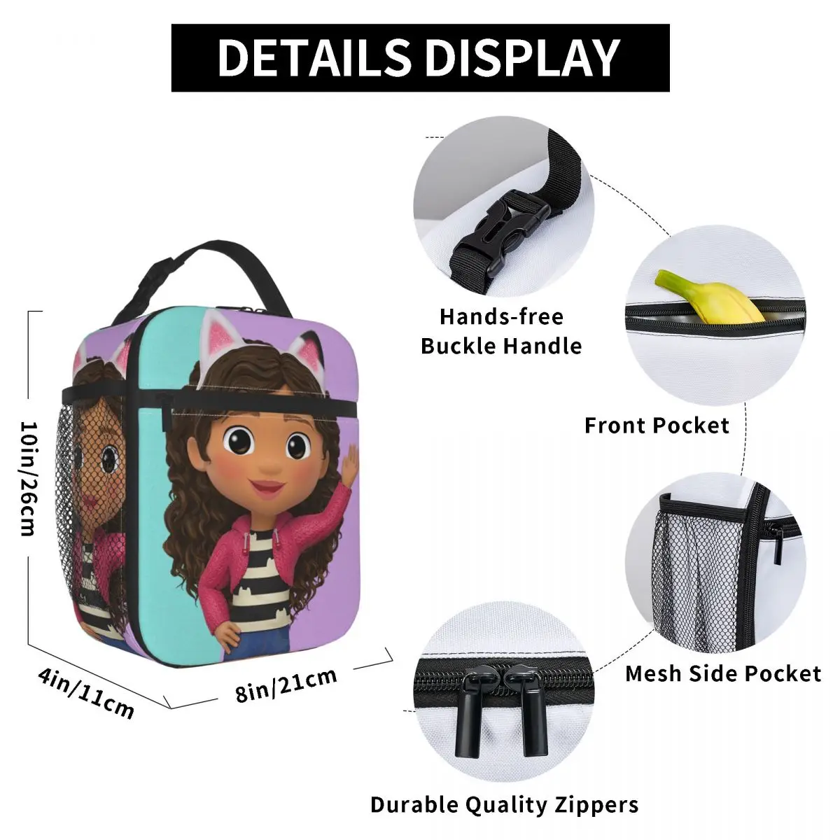 Gabby Dollhouse Cartoon Insulated Lunch Bags Cooler Bag Meal Container Cat High Capacity Tote Lunch Box Food Bag Beach Picnic
