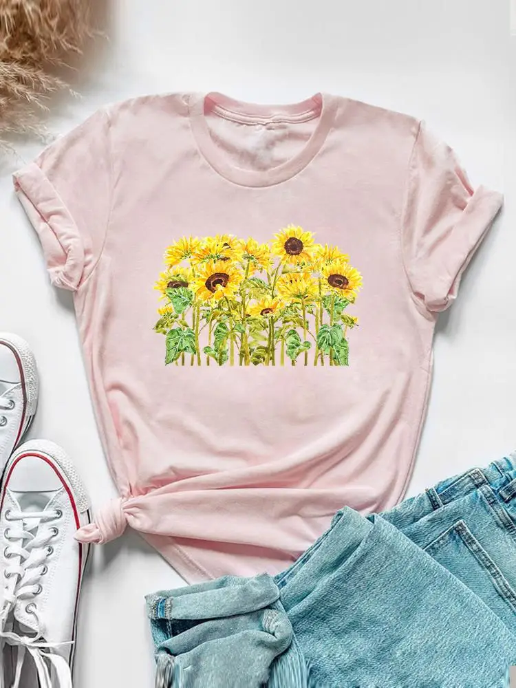 Sweet Watercolor Flower 90s Clothing Short Sleeve Tee Top Summer Graphic T Shirt Women Fashion Casual Female Print T-shirt