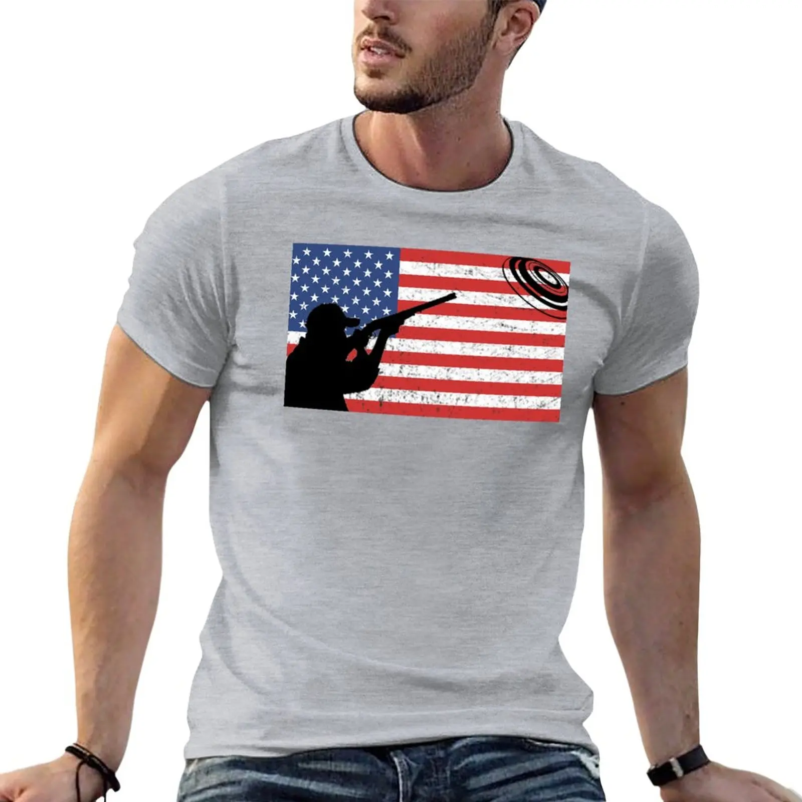 Skeet Clay Shooting Pigeon Trap Bird Hunters Us Flag T-Shirt Cute Tops Manica Corta Tee Boys Whites Mens Clothes